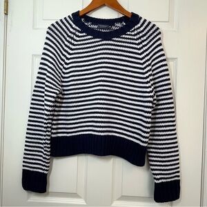 Vineyard Vines Navy and White Striped Cotton Blend Crew Neck Sweater Size Medium